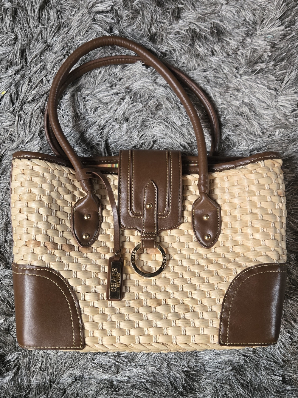 Vtg Chaps Woven Straw Tote Bag